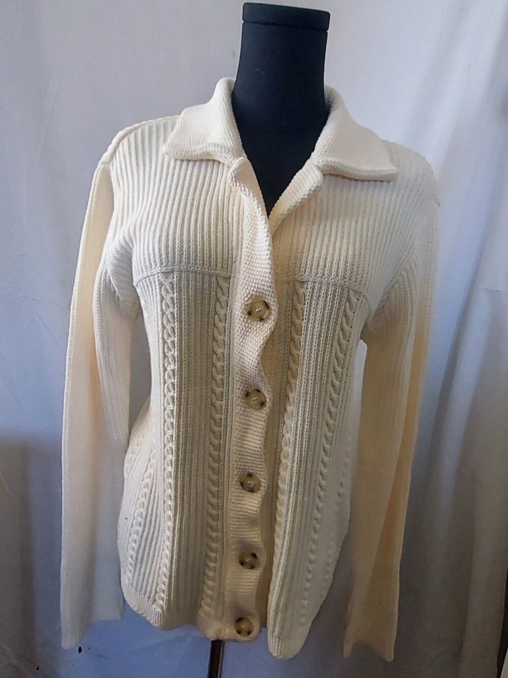 Vintage Liz Claiborne Lizwear 100% Cotton Cable Knit Cardigan S